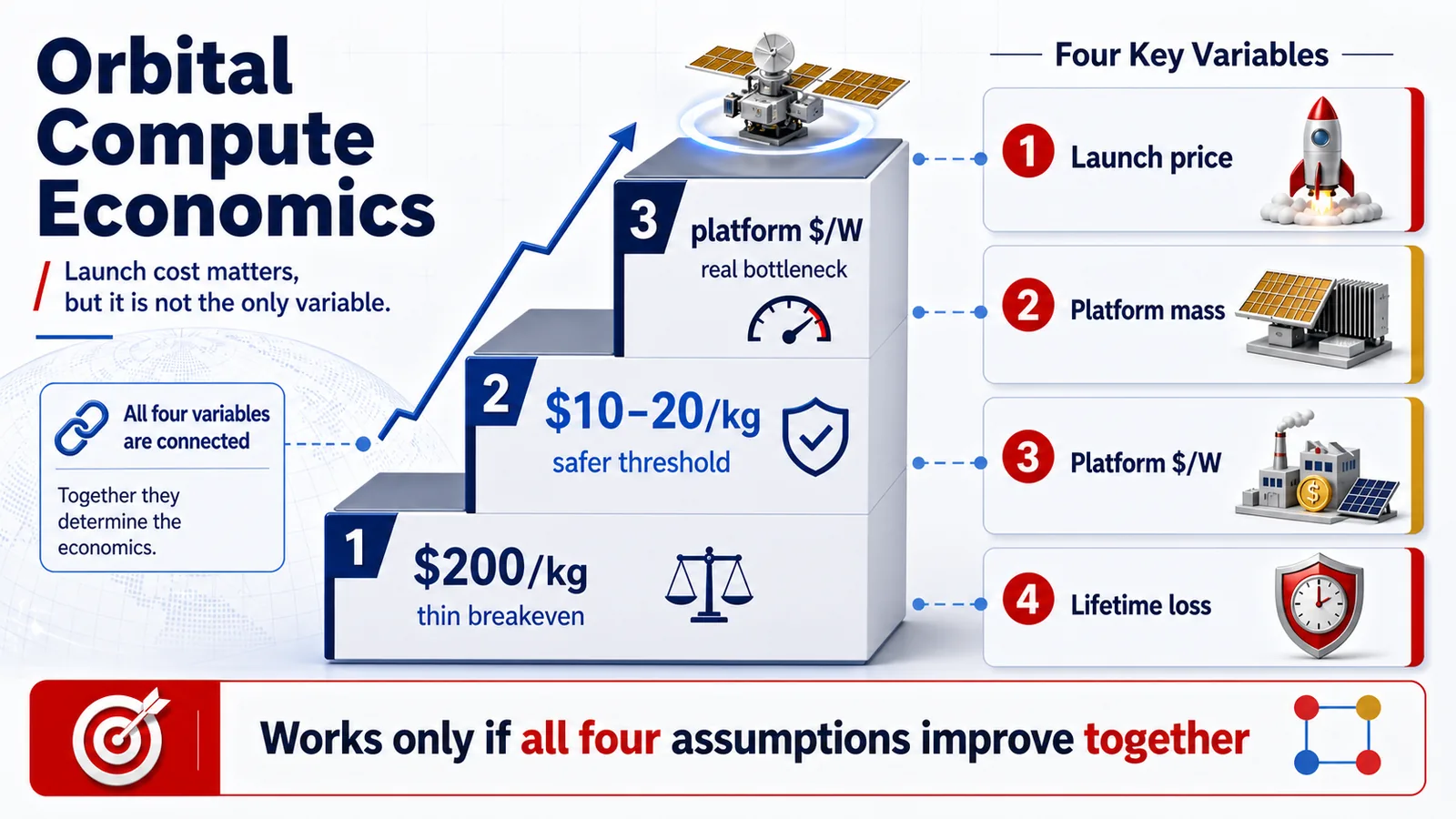Economics: launch-cost thresholds for orbital compute