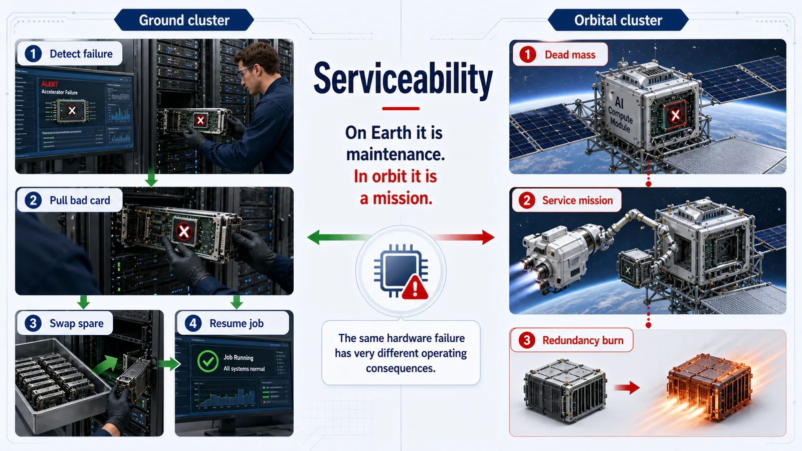 Serviceability comparison: ground replacement versus orbital repair